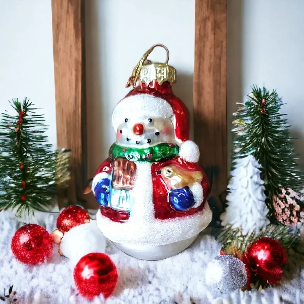 Santa Snowman Bird House Christmas Dove Blown Glass Ornament Thomas Pacconi 2002